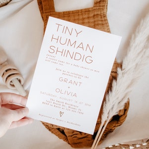 Tiny Human Shindig Invitation, Simple Invite, Minimalist Baby Shower, Co-Ed Baby Shower, Modern Baby Shower Invite, CLP91