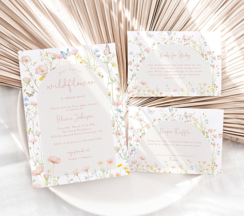 Invitation Fleurs Sauvages | Ensemble floral rose pastel modifiable - Pack imprimable Corjl | Invitation 5x7 BBS90 image 1