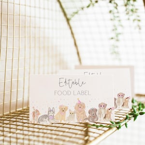 Editable Pink Girl Dog Birthday Food Label, Puppy Party Food Tent, Lets Pawty Theme, Animal Birthday, Pet Party, Instant Download, CLP201