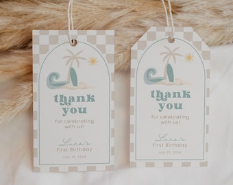 Retro Surf Birthday Favor Tag, Teal Beach Thank You (Digital Download) CLP204
