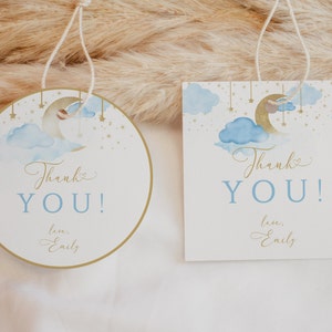 Editable Twinkle Twinkle Little Star Baby Shower Favor Tag, Blue Boy Baby Shower Favor Tag, Gold Moon Stars, Instant Download, CLP40
