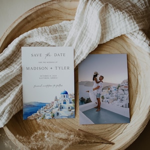 Carte réservez votre mariage à Santorin, photo réservez votre mariage méditerranéen, réservez votre date pour mariage en Grèce, mariage à destination, WD14