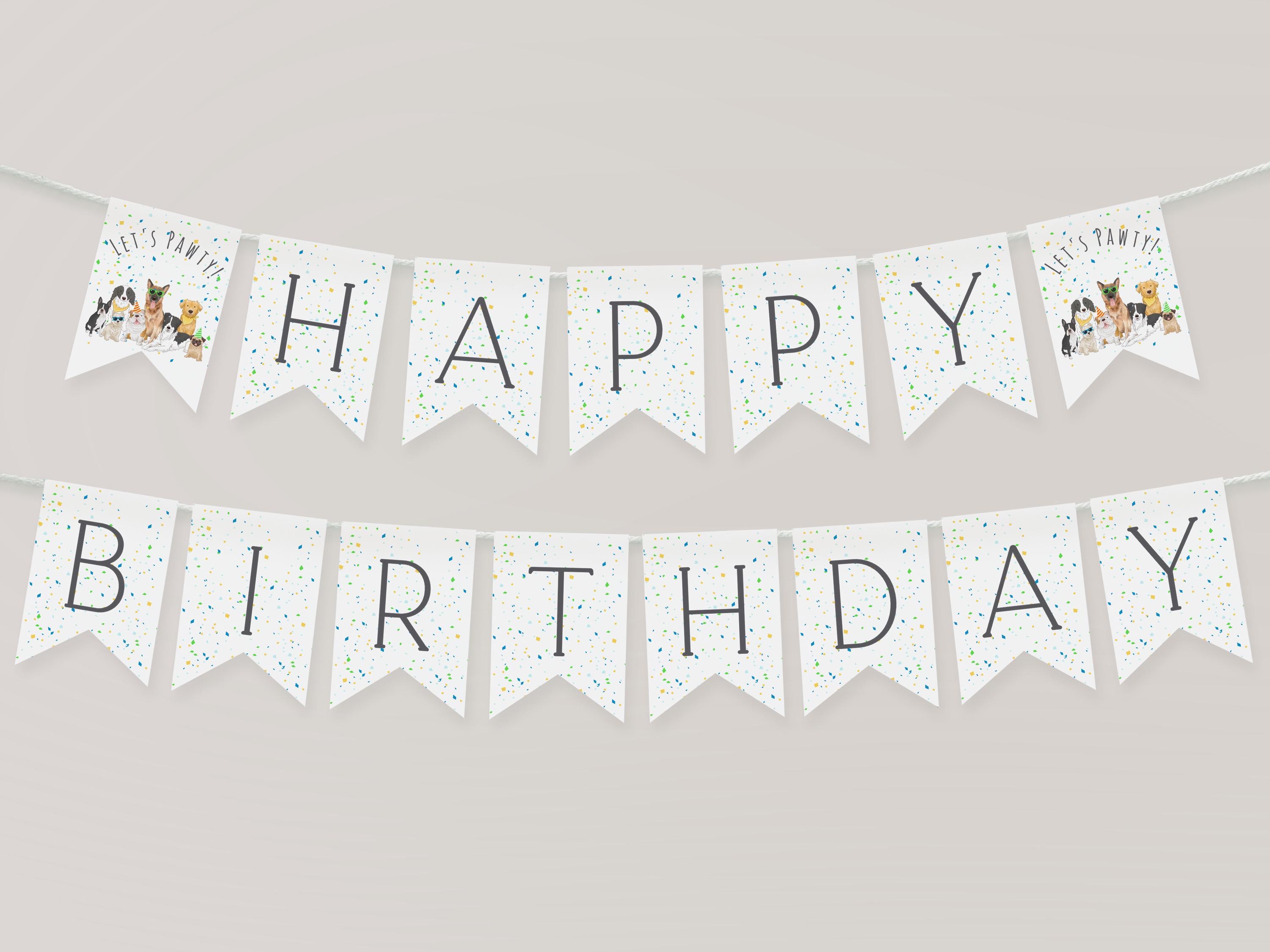 Dog Happy Birthday Banner, Puppy Happy Birthday Banner Printable, Boys Dog Birthday Decor, Boy Puppy Pawty Birthday Banner, CLP219