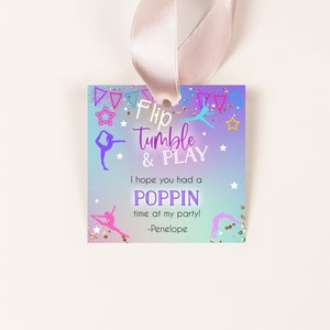 Editable Gymnastics Party Favor Gift Tag, Tumble Party Thank You Card, Printable Gymnastics Party Favor Tag INSTANT DOWNLOAD