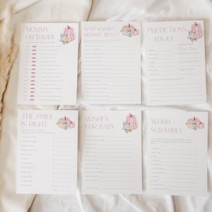 Lot de jeux de baby shower floral citrouille rose, jeux de baby shower pour fille, lot de jeu de baby shower rose citrouille, baby shower de fille, téléchargement immédiat