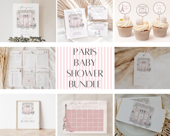 Paris Baby Shower Invitation Bundle, French Cafe Theme (Digital Download) CLP28