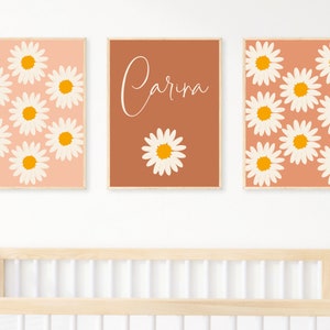 Personalized Retro Daisy Wall Art, Retro Daisy Bedroom Wall Art, White Floral Art, Printable Wall Art, Digital, Home Decor, Instant Download