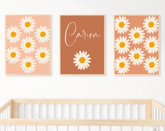 Personalized Retro Daisy Wall Art, Retro Daisy Bedroom Wall Art, White Floral Art, Printable Wall Art, Digital, Home Decor, Instant Download