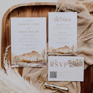 Suite de faire-part de mariage dans le désert du sud-ouest de l'Arizona, lot d'invitations de mariage en Arizona, ensemble de faire-part de mariage Scottsdale, invitation cactus Sedona, WD15