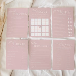 Editable Baby Pink Minimalist Baby Shower Game Bundle, Printable Modern Baby Shower Games, Simple Baby Shower Game, Instant Download, CLP19