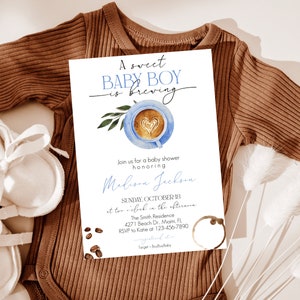 Baby Boy Brewing Baby Shower Invitation template, Coffee Boy Baby Shower Invite, Brewing Baby Shower, Instant Download, Editable