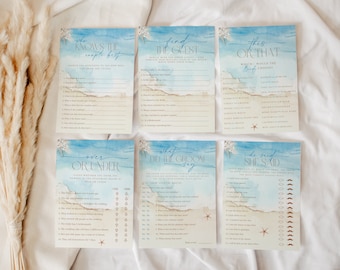 Beach Bridal Shower Game Bundle, Boho Tropical Beach Wedding Shower Games, Nautical Ocean Wedding Shower Game Template, CLP65