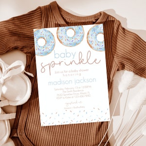 Editable Blue Donut Baby Shower Invitation, Boy Baby Sprinkle Invitation, Boy Blue Baby Shower, Baby Brunch, Instant Download