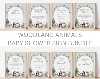 Editable Woodland Baby Shower 8x10 Sign Bundle, Woodland Animals Baby Shower Decoration, Adventure Baby Shower, Woodland Table Signs, BBS137