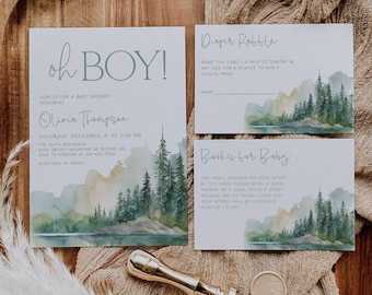 Forest Baby Shower Invitation Set: Woodland Adventure Theme (Editable Templates) BBS8