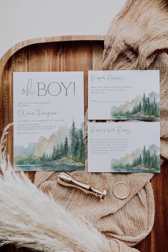 Forest Baby Shower Invitation Set: Woodland Adventure Theme (Editable Templates) BBS8