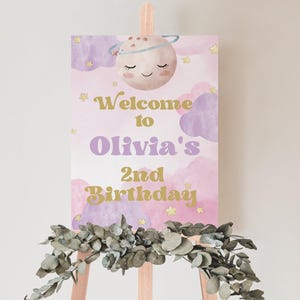 Girl's 2nd Birthday Invitation, Moon and Stars Design (Instant Download) image 8