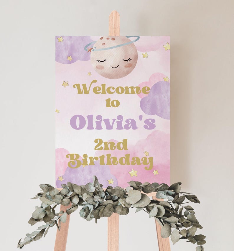 Girl's 2nd Birthday Invitation, Moon and Stars Design (Instant Download) image 8