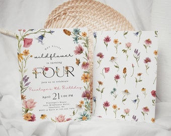 Girl 4Th Birthday, Wildflower Garden Invite | Corjl Template | 5X7 Printable Digital Download CLP216