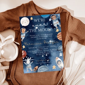Editable Space Baby Shower Invitation, Woodland Astronaut, Stars and Planets, Outer Space, Galaxy Baby Shower, Digital, INSTANT DOWNLOAD,
