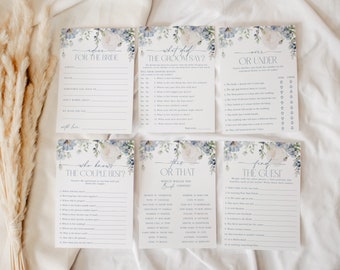 Editable Bridal Shower Game Bundle, Dusty Blue Watercolor Floral Bridal Shower Game Set, Printable Bridal Shower Games, CLP68