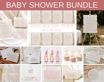 Wildflower Baby Shower Invitation and Decoration Bundle BBS64