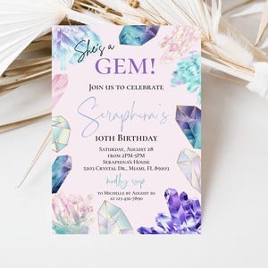 Birthday Invitation: Crystal Gemstone Theme - Editable Instant Download