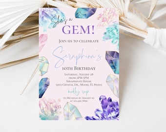 Birthday Invitation: Crystal Gemstone Theme - Editable Instant Download