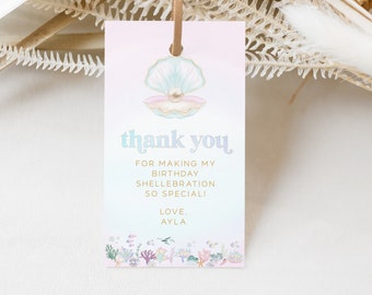 Let's Shellebrate Birthday Favor Tag, Mermaid Birthday, Seashell Thank You Tag, Under the Sea Party, Clam Shell, Girl Birthday, CLP97