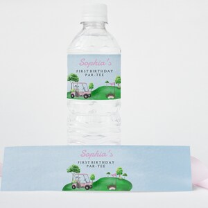 Editable Pink Golf Birthday Party Water Bottle Label, Golf Birthday Par-tee Decoration, Printable Girl Golf Favor, Instant Download, BB4