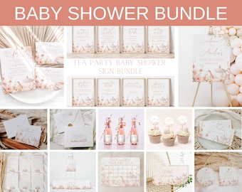 Tea Party Baby Shower Invitation Bundle, Floral Decor (Editable) BBS41