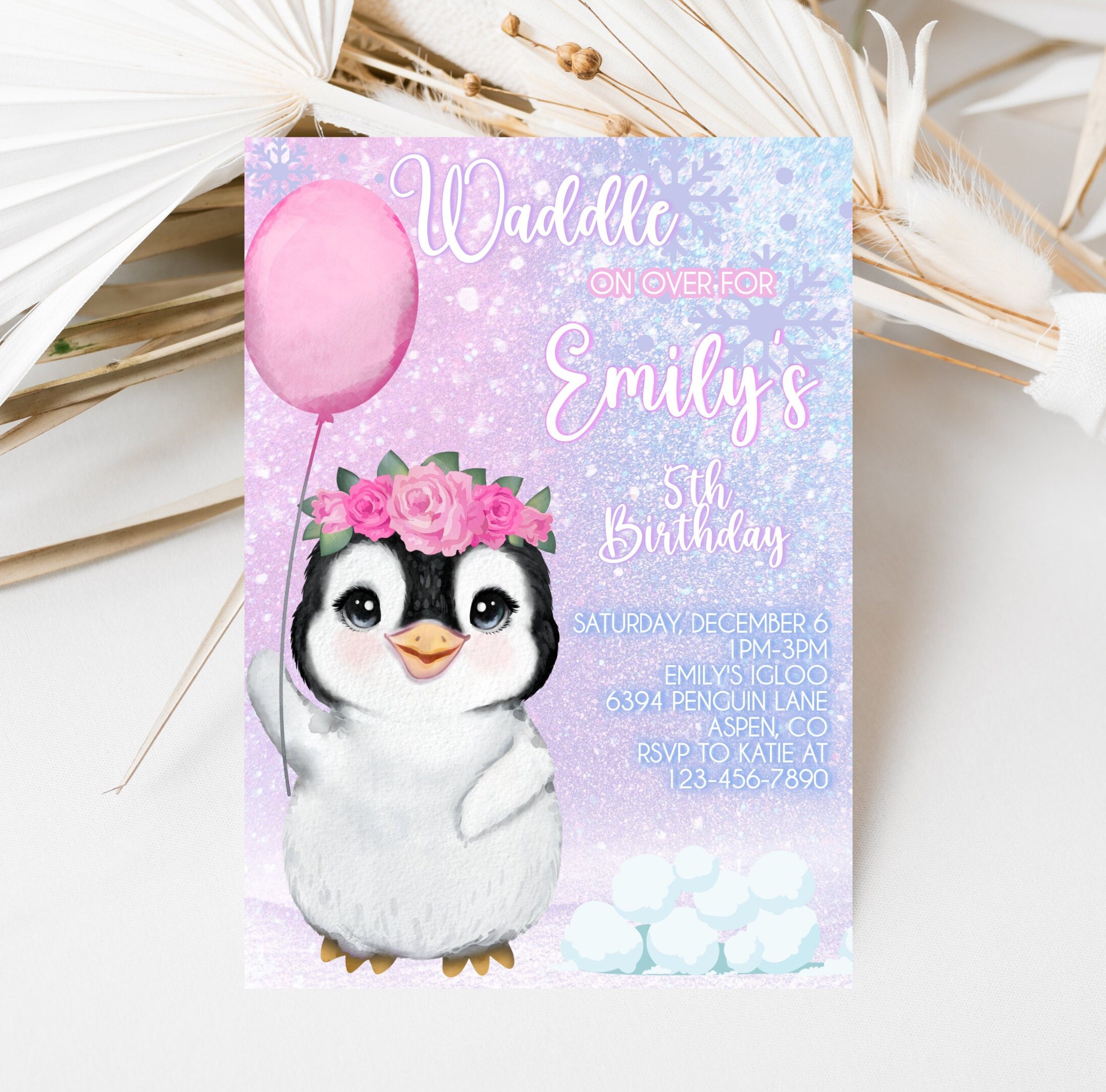 „It’s A Girl!“ Babyparty Einladungen – 20 Karten + Umschläge, 10,8 X 15,2 Cm, Flach, Mit Pinguin-Motiv