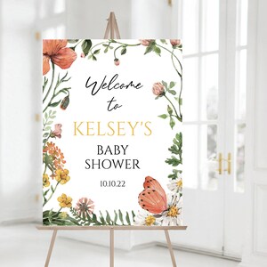 Editable Wildflower and Butterfly Baby Shower Welcome Sign Template, Baby Shower Poster, INSTANT DOWNLOAD