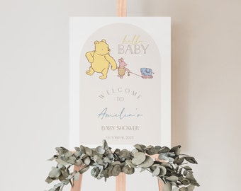 Editable Classic Bear Baby Shower Welcome Sign, Vintage Gender Neutral Bear Shower Welcome Poster, Bear + Friends Shower Decoration, BBS13