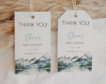 Editable Adventure Baby Shower Favor Tag, Mountain Thank You Tag (Digital) BBS7