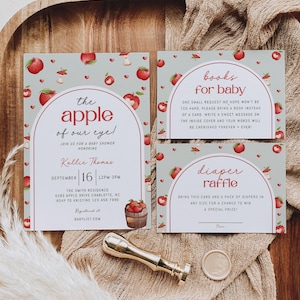 Apple of Our Eye Baby Shower Invitation Suite, Gender Neutral Apple Baby Shower Invite Set, Fall Apple Harvest Baby Shower Invite, BBS192