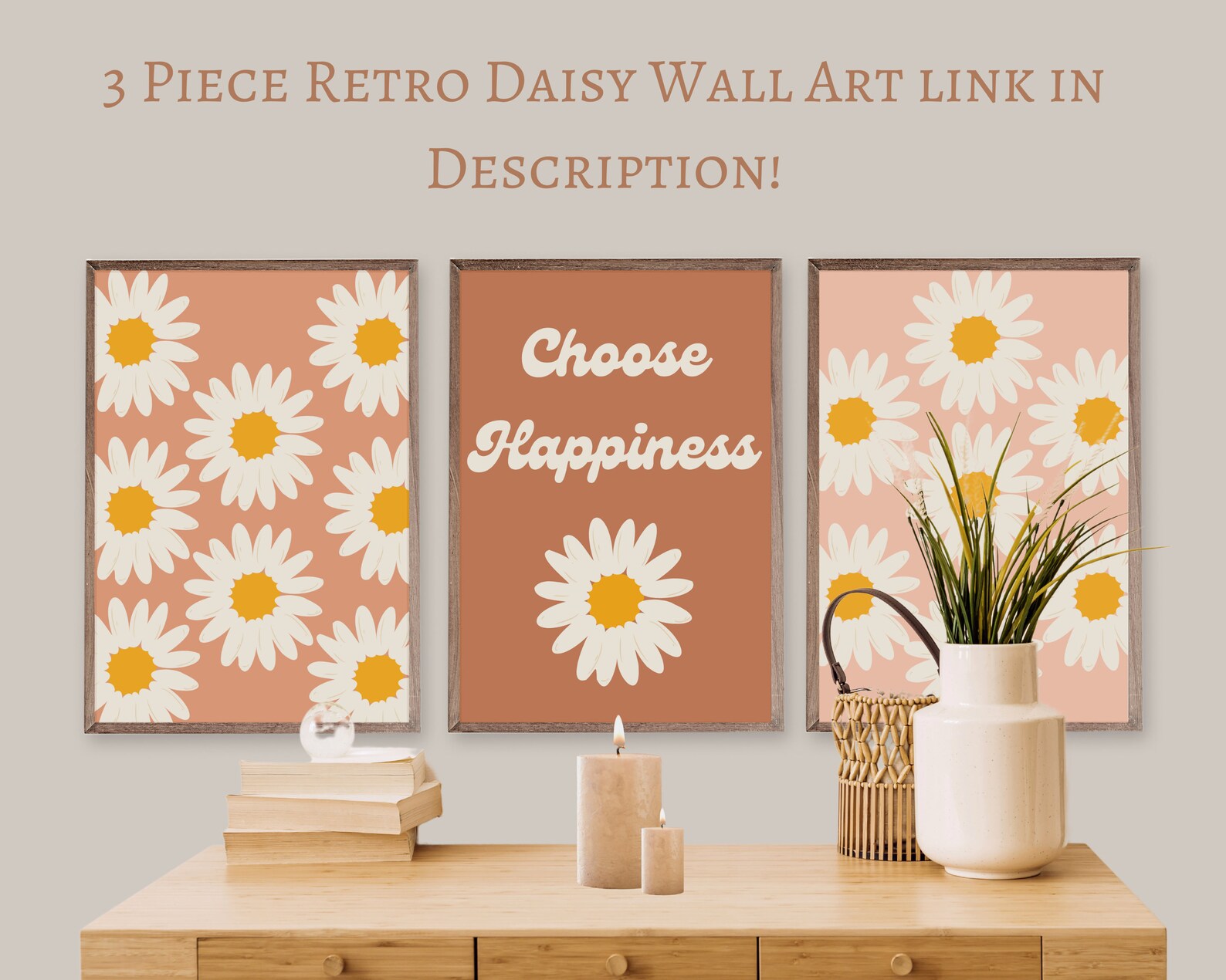 Retro Daisy Wall Art Retro Daisy Nursery Wall Art Wall Art | Etsy