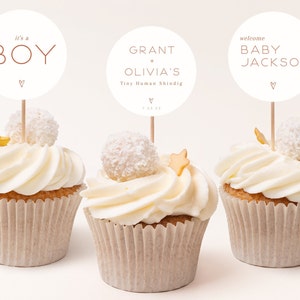 Tiny Human Shindig Cupcake Toppers, Simple Baby Shower Decor, Minimalist Baby Shower, Co-Ed Baby Shower, Modern Baby Shower, CLP91