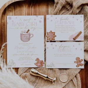 Editable Winter Girl Baby Shower Invitation Bundle template, Hot Chocolate Baby Shower, Gingerbread Cookie, Christmas Baby Shower, CLP153