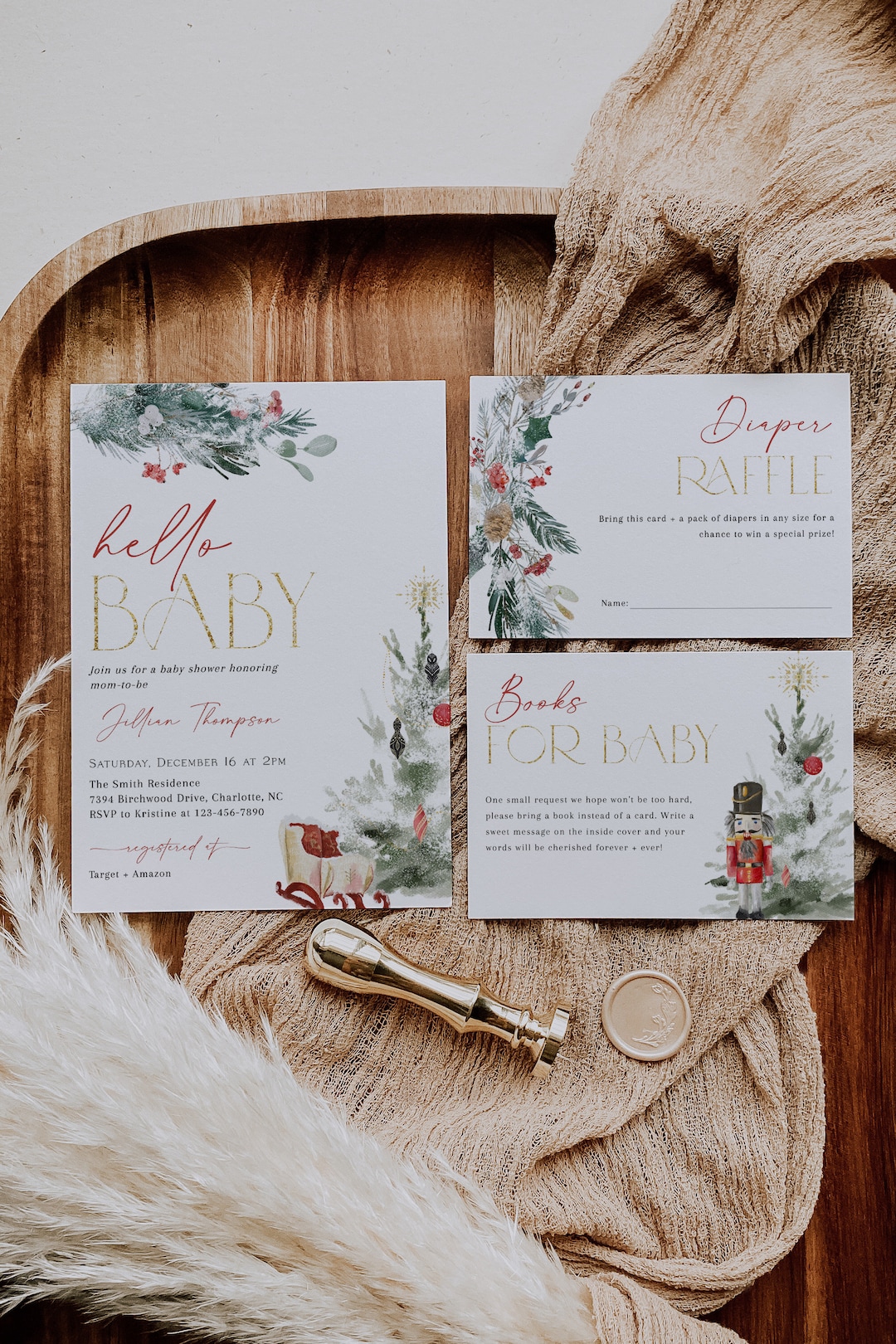Christmas Baby Shower Invitation Bundle, Winter Hello Baby Invite Set ...