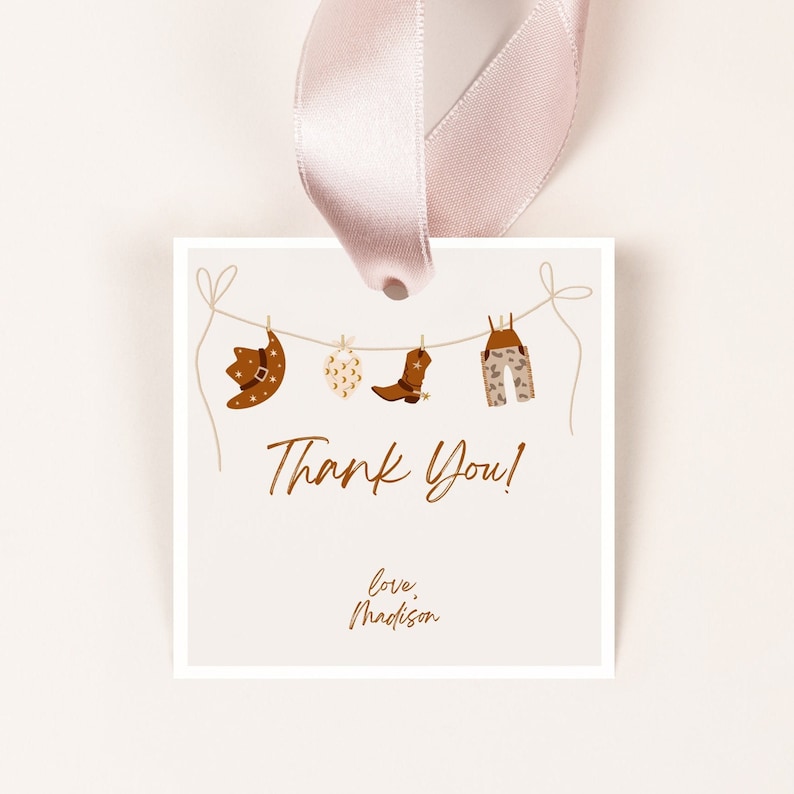 Editable Little Cowboy Baby Shower Favor Tag Printable Wild West Baby Shower Thank You Tag Country Western Sprinkle Decor