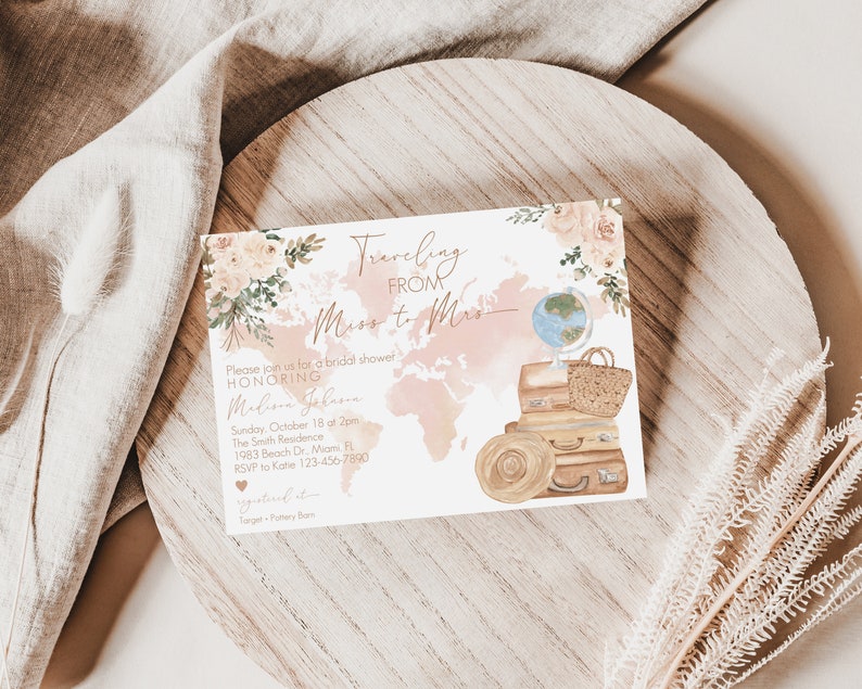 Travel Bridal Shower Invitation Template Traveling From Miss Etsy