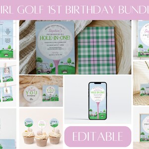 Pink Golf Hole in One Birthday Invitation Bundle (Digital Download) BB4 image 1