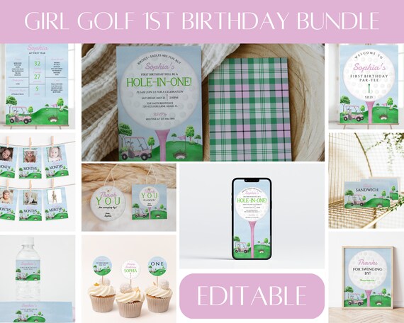 Pink Golf Hole in One Birthday Invitation Bundle (Digital Download) BB4