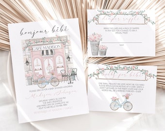 Paris Baby Shower Invitation Bundle, French Cafe, Editable (Instant Download) CLP28
