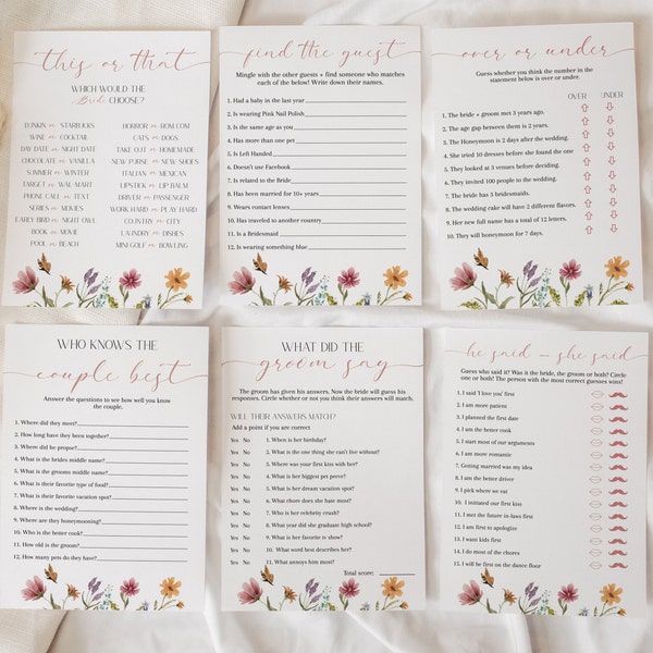 Editable Wildflower Bridal Shower Game Bundle, Printable Boho Bridal Shower Games, Floral Spring Bridal Shower, Instant Download, CLP46