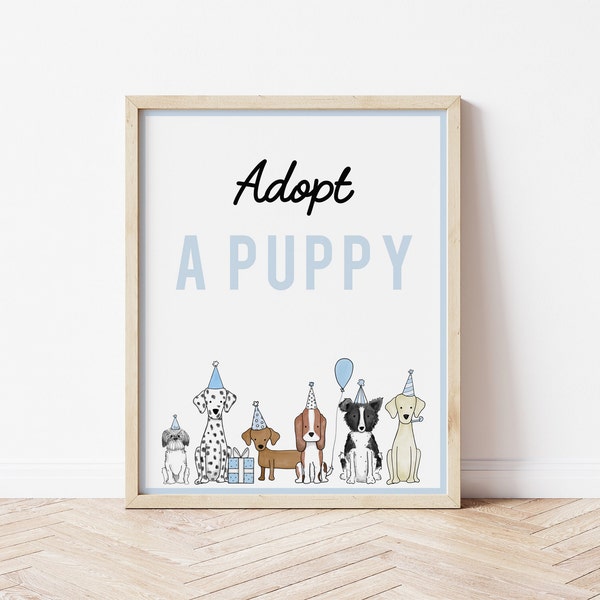 Adopt a Puppy Sign, Boy Puppy Birthday, Dog Birthday, Puppy Pawty Printable Sign, Dog Birthday Decoration,  Instant Download, CLP5