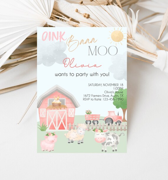 Farm Birthday Invitation Template Farm Animal Birthday Party - Etsy