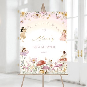 Editable Girl Fairy Baby Shower Welcome Sign, Whimsical Enchanted Pixie Fairy Decor, Magical Floral Garden Fairy, Instant Download, CLP36