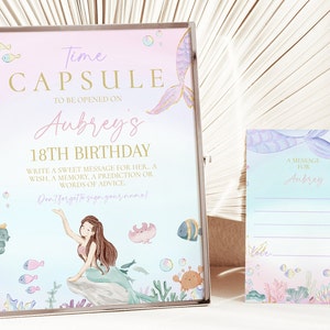 Mermaid 1st Birthday Time Capsule, Girl Mermaid First Birthday Party Decor, Pastel Under the Sea Birthday Party, Colorful Mermaid,BB7